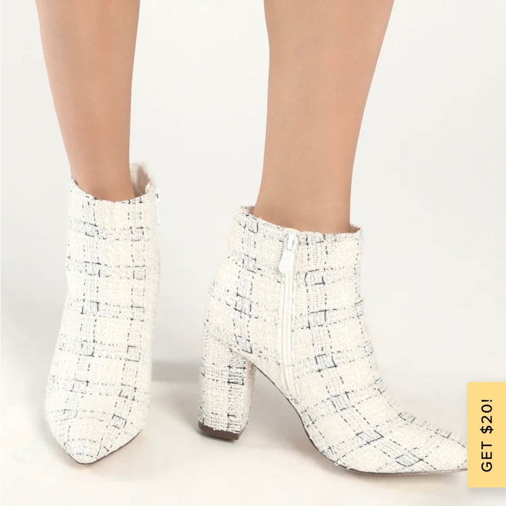 Lulus Ottava Off White Tweed High Heel Booties 10